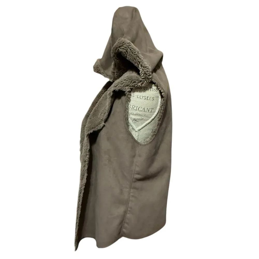 Dylan Faux Fur Sleeveless Reversible Women's Hooded Vest Taupe Brown XL - Picture 7 of 15